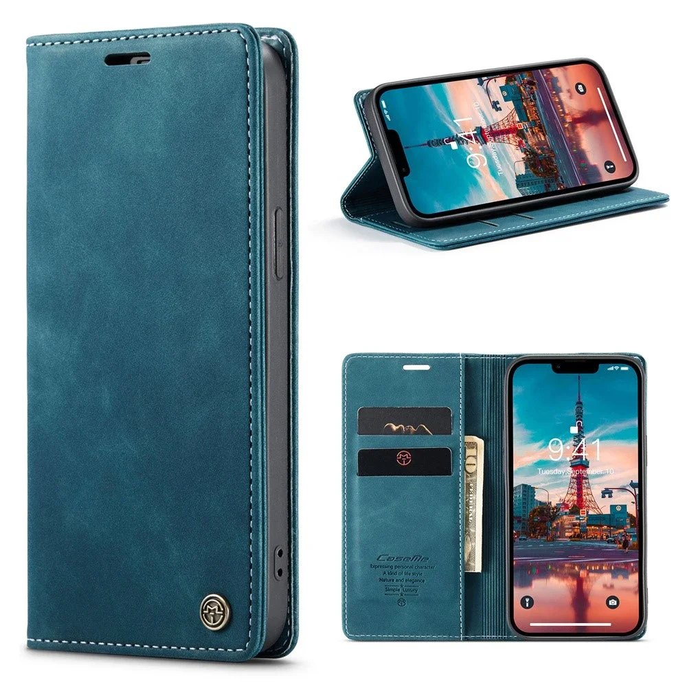 CaseMe iPhone 15 Plus Slankt lommeboketui, Blå CaseMe iPhone 15 Plus Slankt lommeboketui, Blå