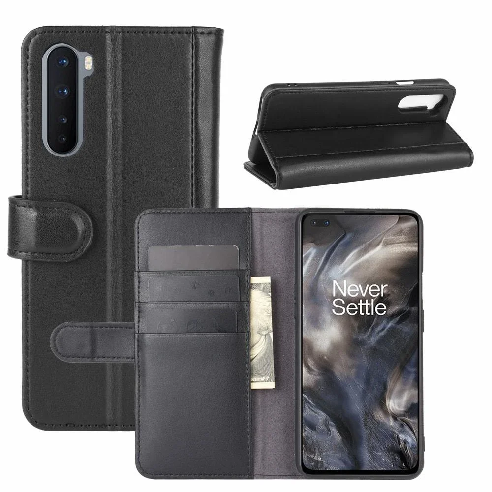 OnePlus Nord Lommeboketui i ekte skinn, Svart