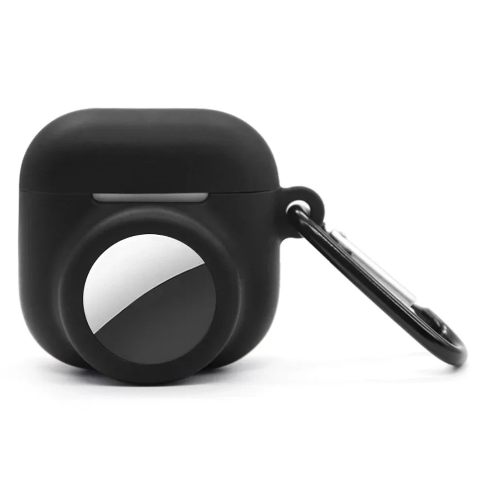 Apple AirTag/AirPods 5 Silikondeksel med AirTag-holder + karabinkrok, Svart