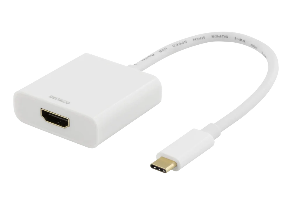 Deltaco USB-C til HDMI-adapter 4K UHD, Hvit Deltaco USB-C til HDMI-adapter 4K UHD, Hvit