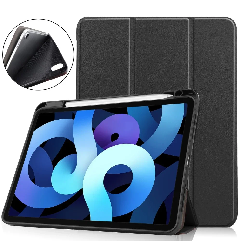 Apple iPad Air 10.9 4th Gen (2020) Tri-fold etui med pennholder, Svart Apple iPad Air 10.9 4th Gen (2020) Tri-fold etui med pennholder, Svart