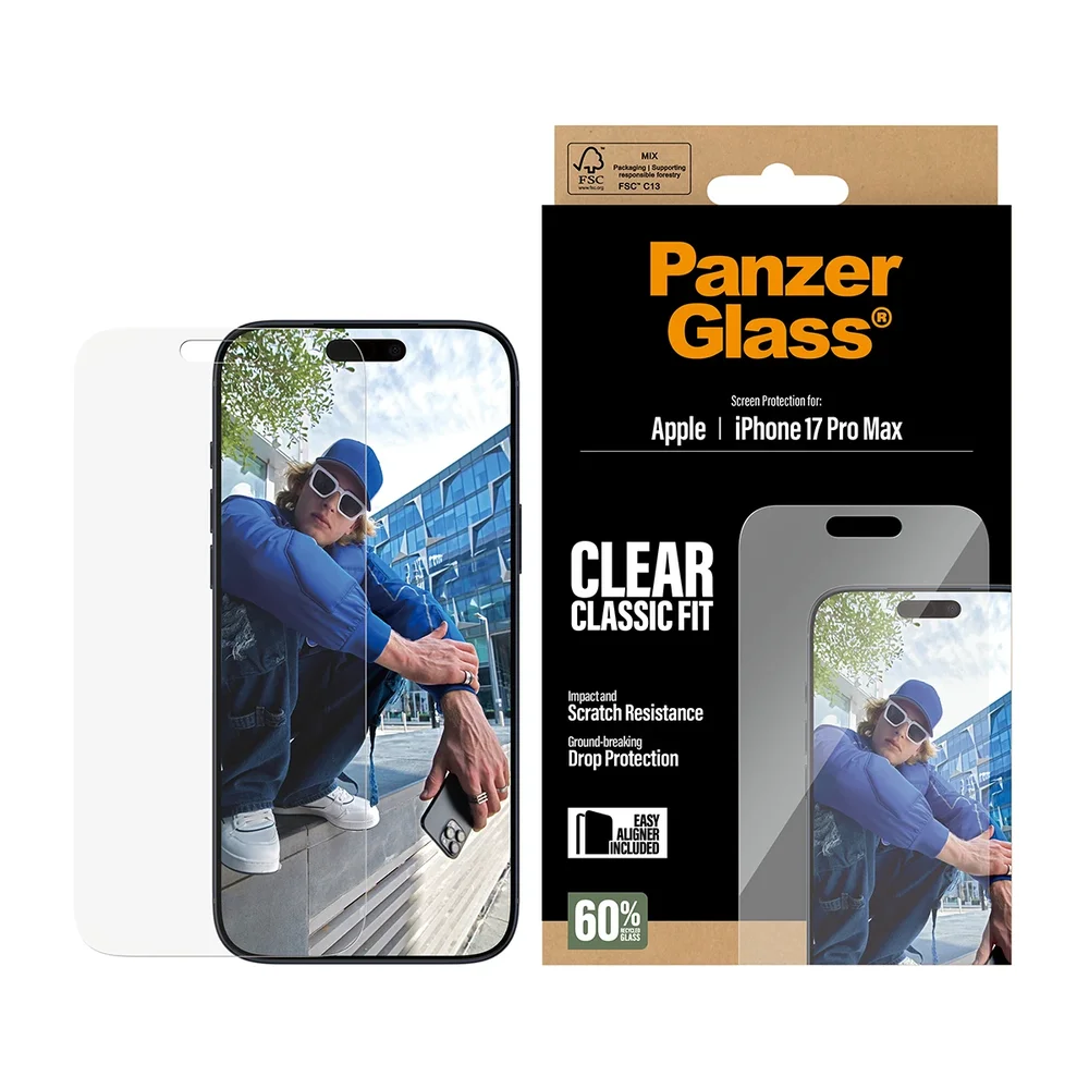 PanzerGlass iPhone 17 Pro Max Skjermbeskytter med installasjonsramme – Classic Fit