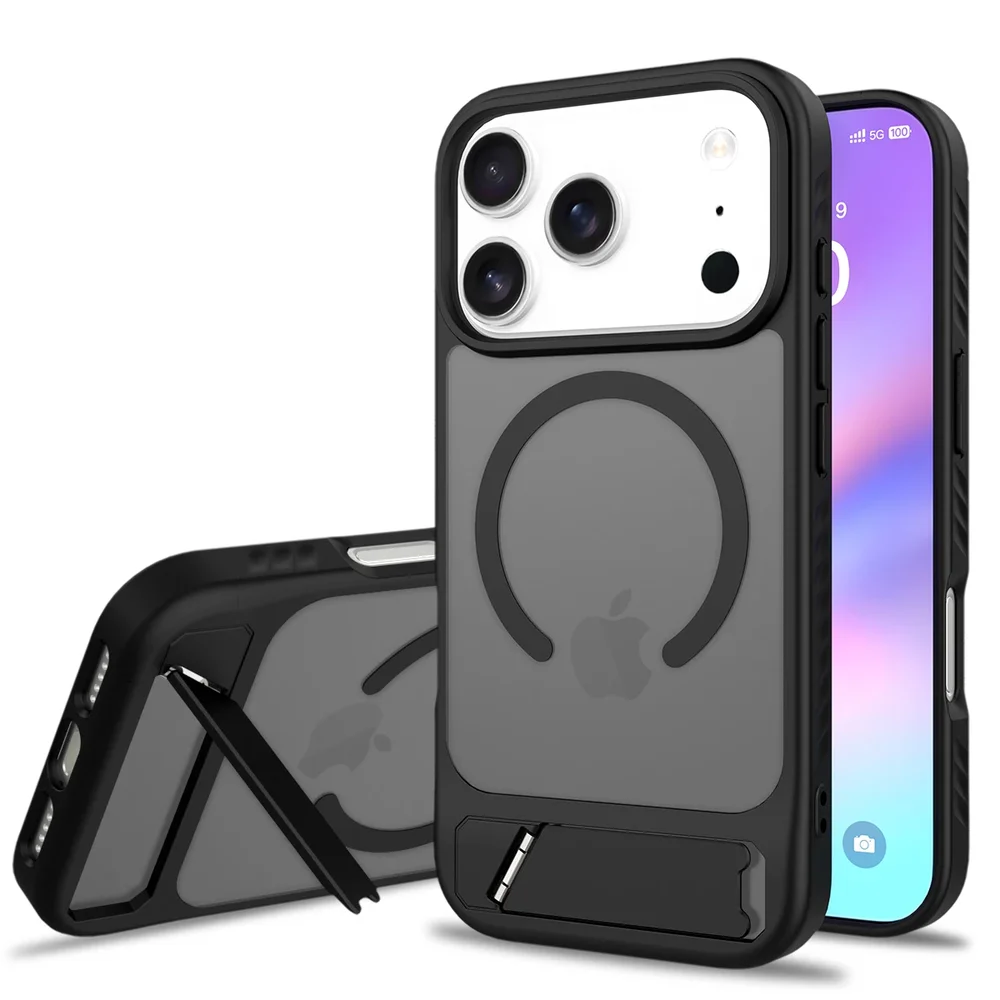 iPhone 18 Pro Magnetisk hybriddeksel med innebygd stativ, Svart