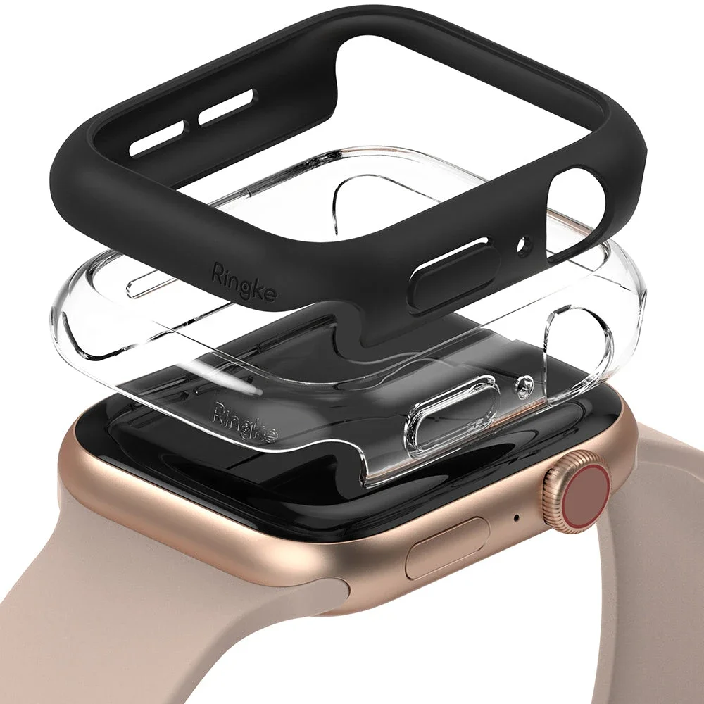 Ringke Apple Watch SE 44mm Tynt deksel (2-pack), Matte Black & Clear