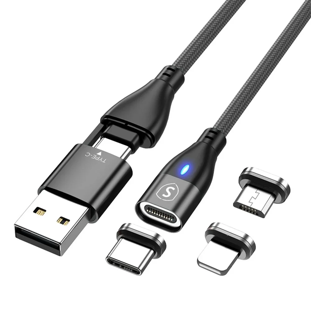 SiGN 3-in-1 magnetisk ladekabel USB-C + Micro-USB + Lightning 1m, Svart