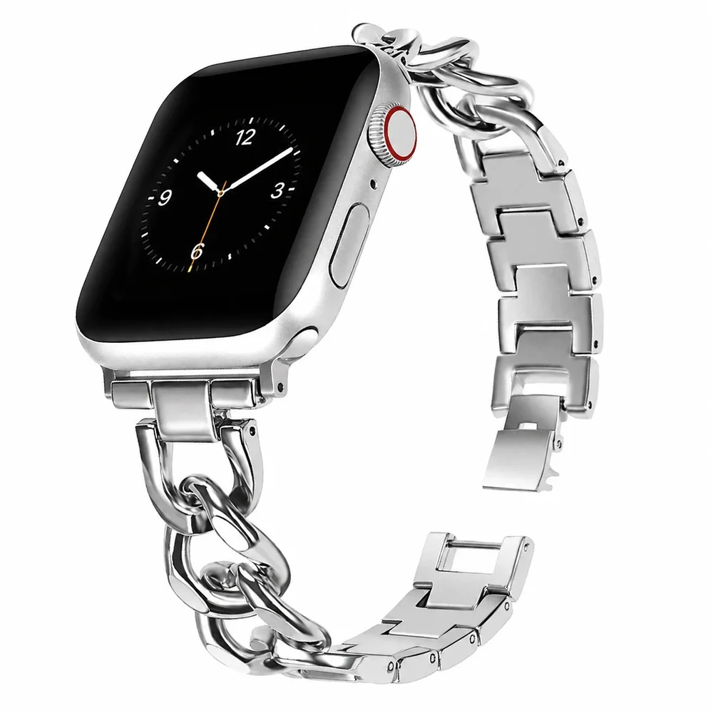 Apple Watch SE 3 40mm Luksuriøst kjedearmbånd i metall, Sølv Apple Watch SE 3 40mm Luksuriøst kjedearmbånd i metall, Sølv