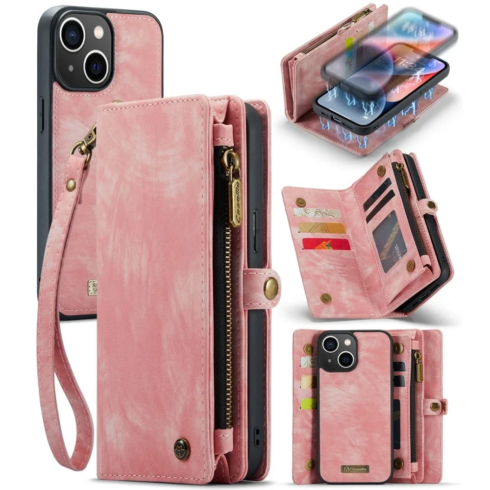 CaseMe iPhone 15 Romslig lommeboketui med mange kortlommer, Rosa CaseMe iPhone 15 Romslig lommeboketui med mange kortlommer, Rosa