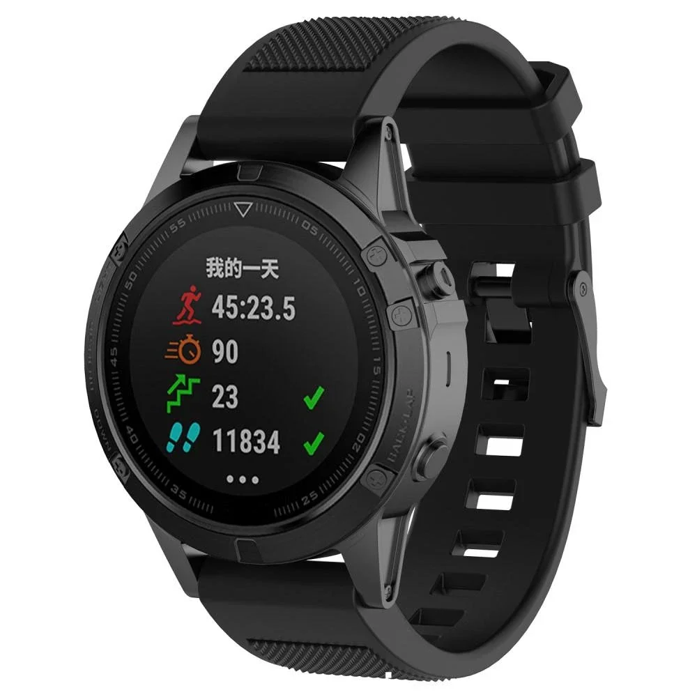 Garmin Fenix 5/Fenix 5 Plus Reim i silikon, Svart Garmin Fenix 5/Fenix 5 Plus Reim i silikon, Svart