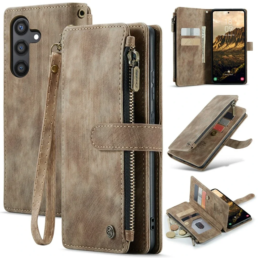 CaseMe Samsung Galaxy S24 Lommeboketui med glidelås, Brun CaseMe Samsung Galaxy S24 Lommeboketui med glidelås, Brun