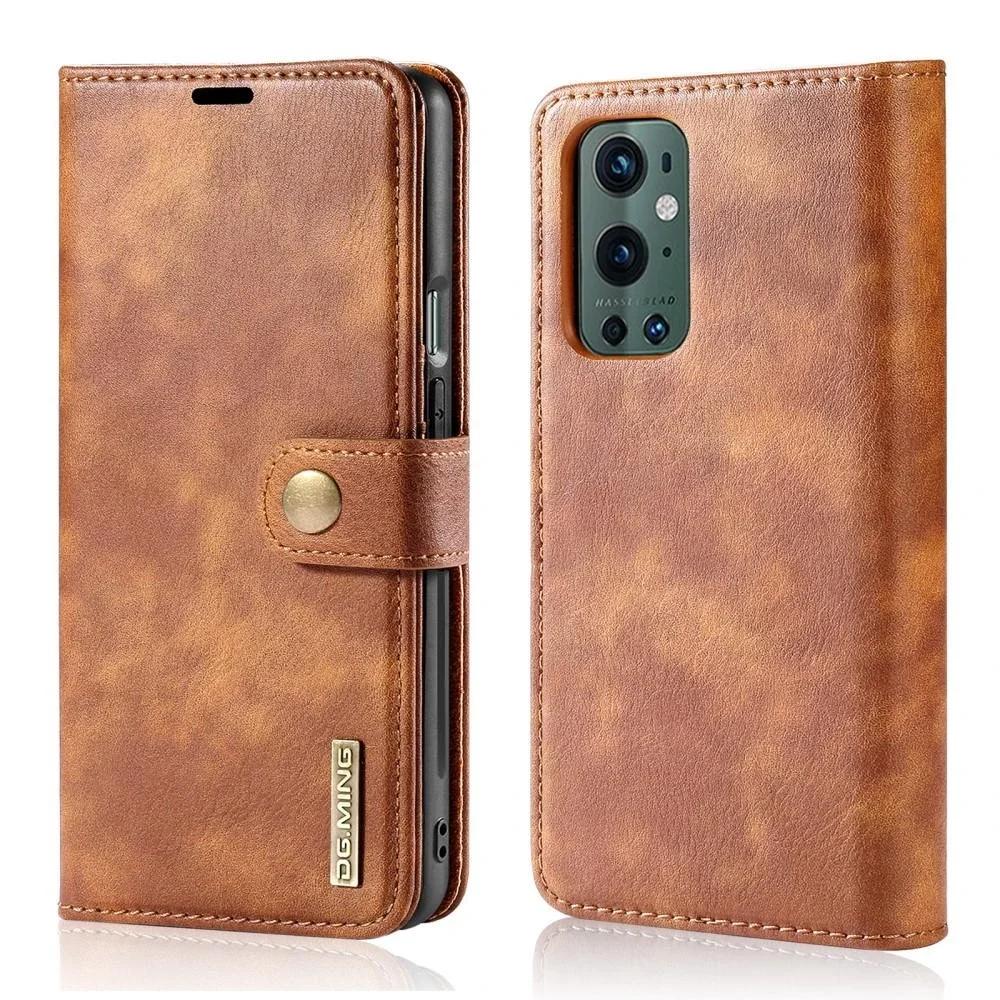 DG.MING OnePlus 9 Pro Lommeboketui med avtakbart deksel, Cognac