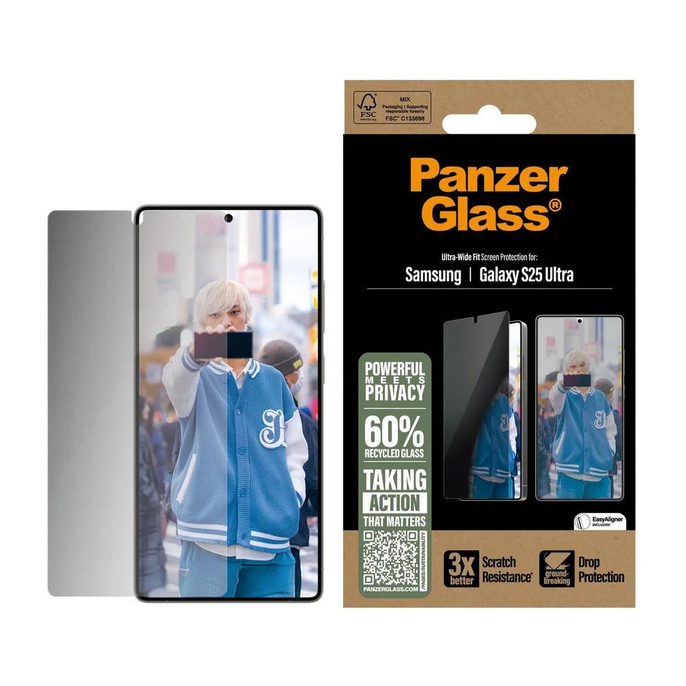PanzerGlass Samsung Galaxy S25 Ultra Privacy skjermbeskytter med installasjonsramme - Ultra Wide Fit