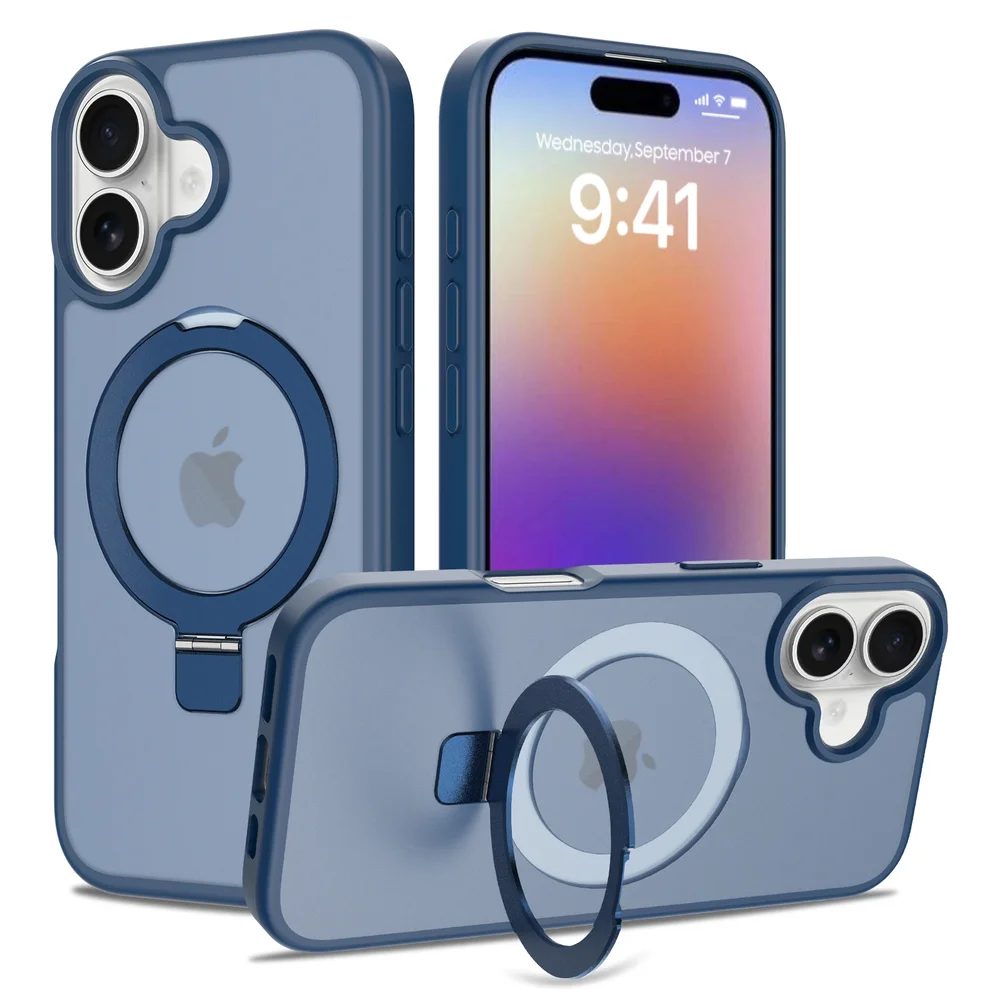 iPhone 17 Magnetic hybriddeksel med stativfunksjon, Mørke blå