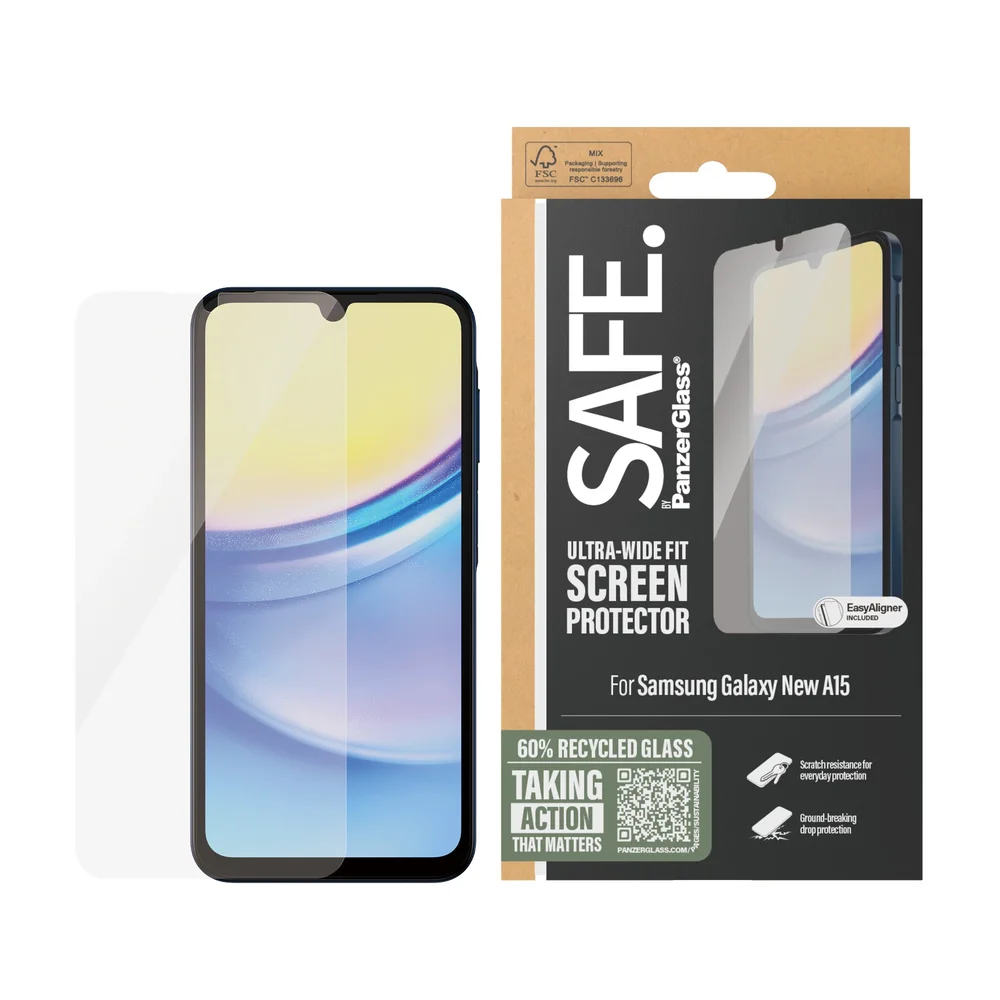 SAFE. by PanzerGlass Samsung Galaxy A16 Skjermbeskytter i glass med installasjonsramme - Ultra Wide Fit