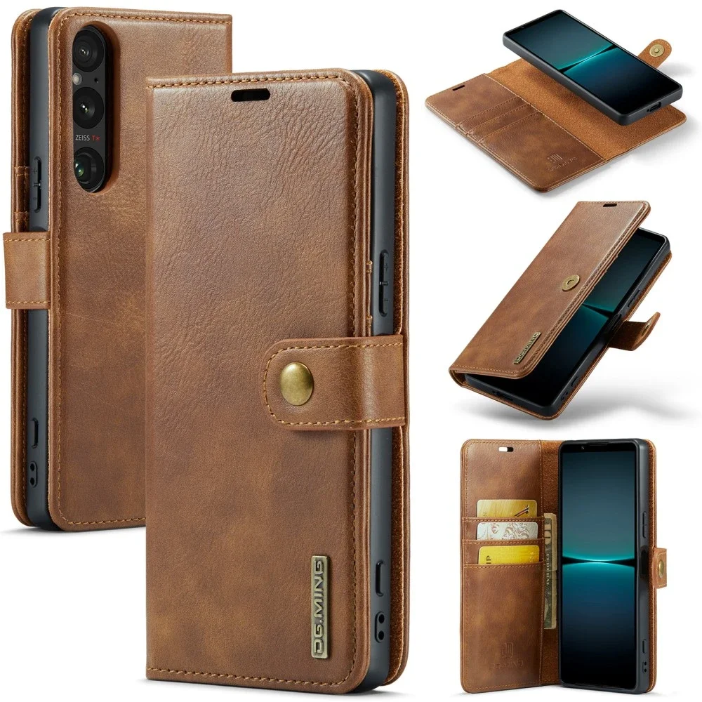 DG.MING Sony Xperia 1 VII Lommeboketui med avtakbart deksel, Cognac DG.MING Sony Xperia 1 VII Lommeboketui med avtakbart deksel, Cognac