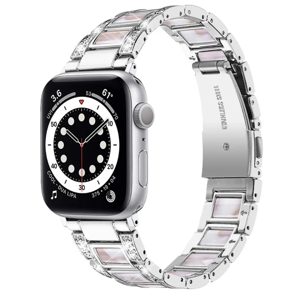 Apple Watch Series 11 46mm reim i metall med fine steiner, Silver Pearl