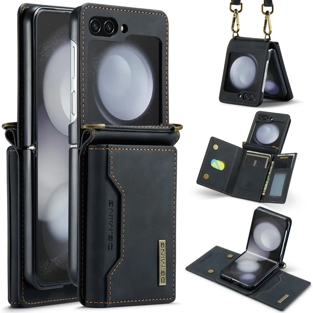 DG.MING Samsung Galaxy Z Flip 5 Deksel med innebygd lommebok, Svart DG.MING Samsung Galaxy Z Flip 5 Deksel med innebygd lommebok, Svart