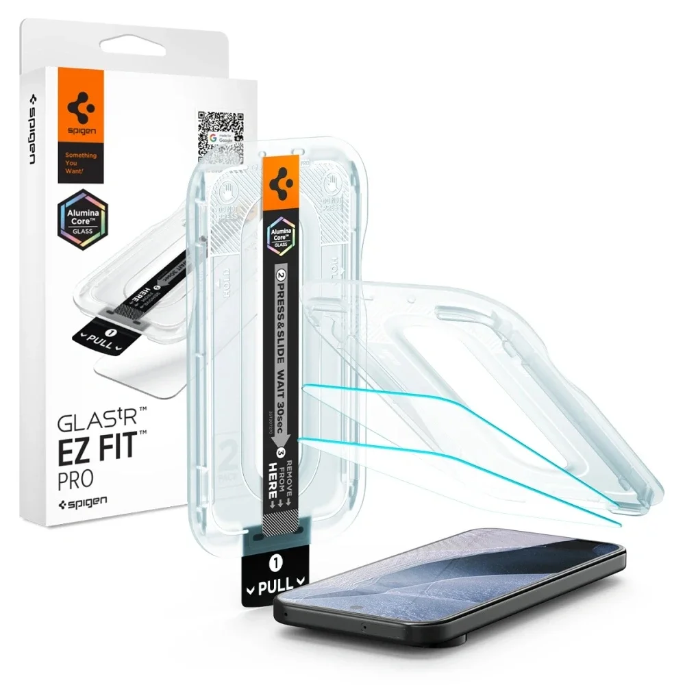 Spigen Google Pixel 11 Pro XL Skjermbeskytter med monteringsramme (2-pack) GLAS.tR EZ Fit