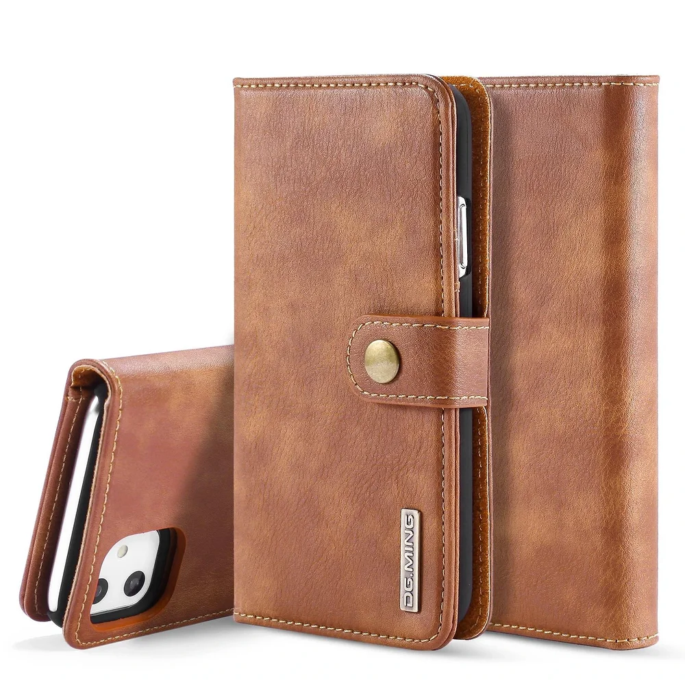 DG.MING iPhone 11 Lommeboketui med avtakbart deksel, Cognac