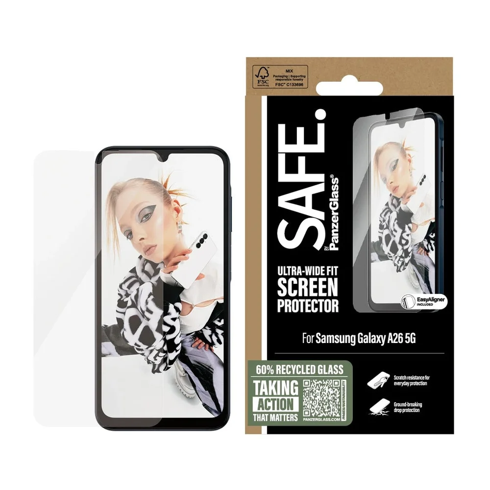 SAFE. by PanzerGlass Samsung Galaxy A26 Skjermbeskytter i glass med installasjonsramme - Ultra Wide Fit