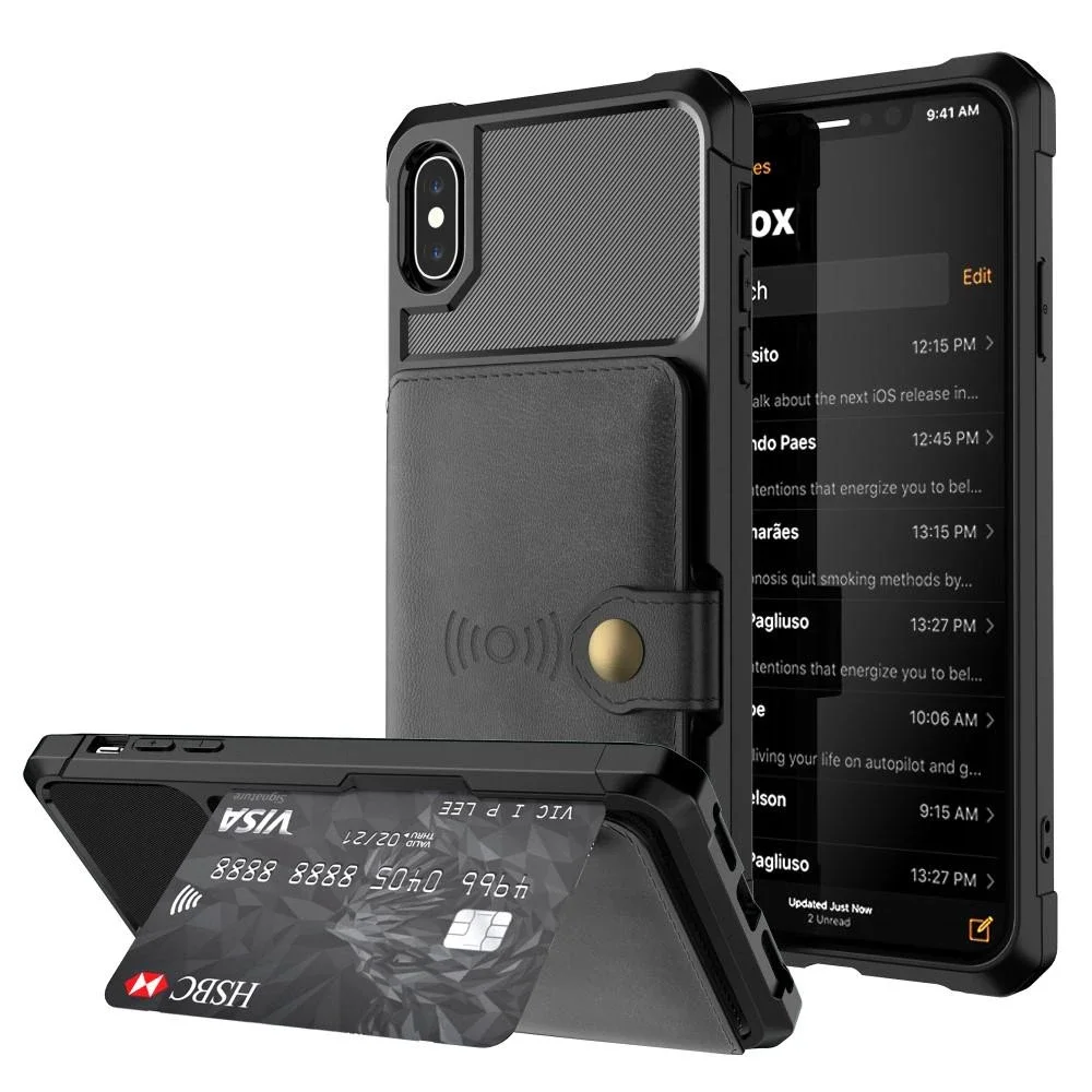 iPhone X/XS Støtsikkert deksel med lommebok, Svart