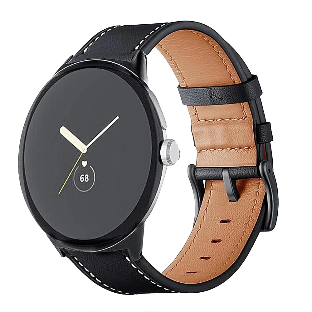 Google Pixel Watch 3 45mm Reim i ekte skinn, Svart Google Pixel Watch 3 45mm Reim i ekte skinn, Svart