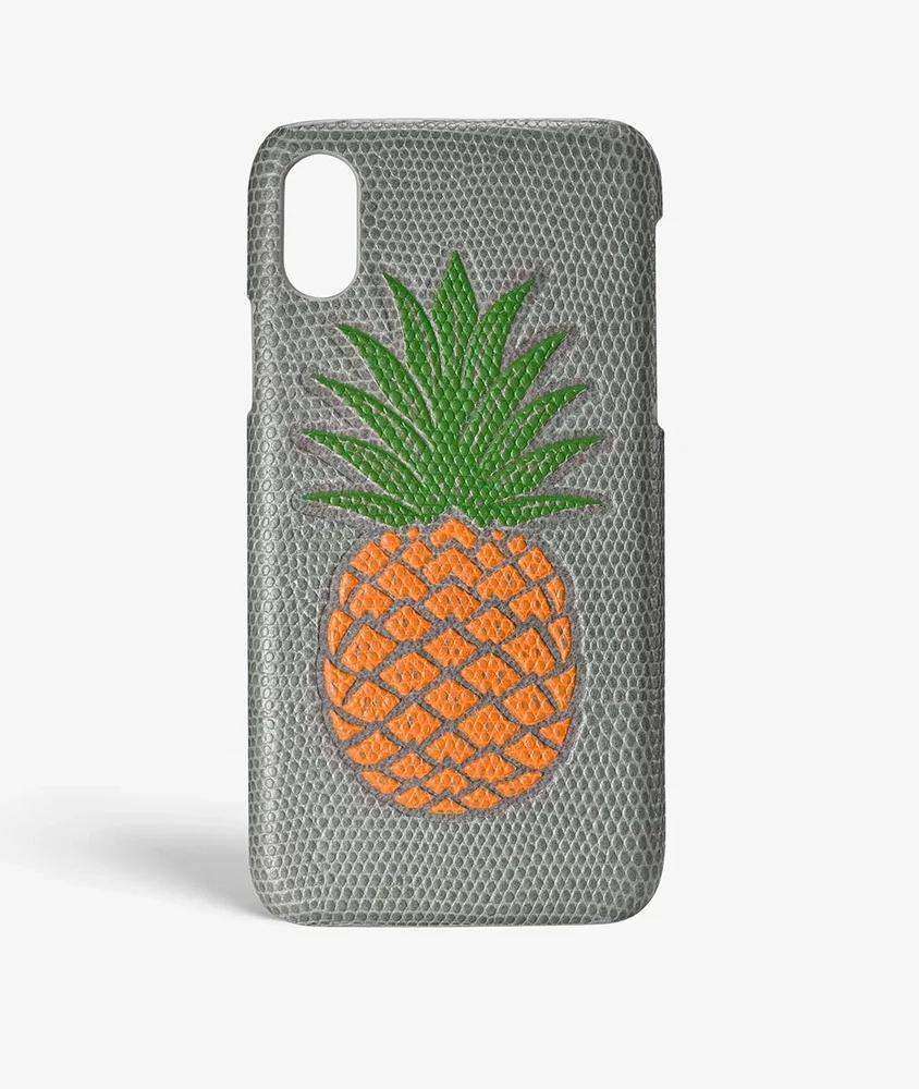 The Case Factory iPhone X/XS Deksel Pineapple Orange Lizard Grey