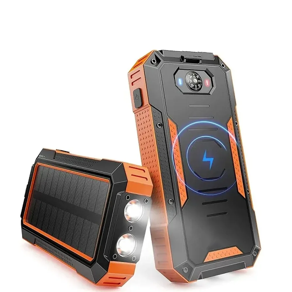 SiGN Trådløs Solcelle Powerbank 20000 mAh med Kompass, Oransje SiGN Trådløs Solcelle Powerbank 20000 mAh med Kompass, Oransje