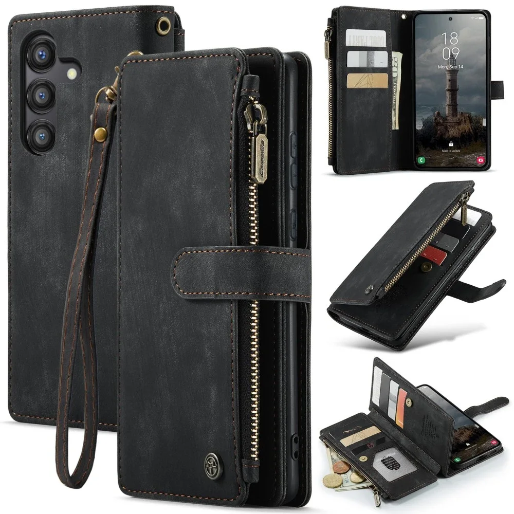 CaseMe Samsung Galaxy A55 Lommeboketui med glidelås, Svart CaseMe Samsung Galaxy A55 Lommeboketui med glidelås, Svart
