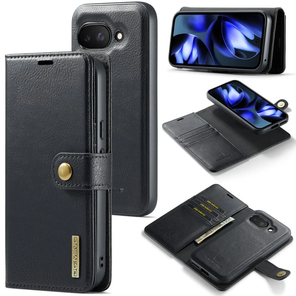 DG.MING Google Pixel 9a Lommeboketui med avtakbart deksel, Black DG.MING Google Pixel 9a Lommeboketui med avtakbart deksel, Black