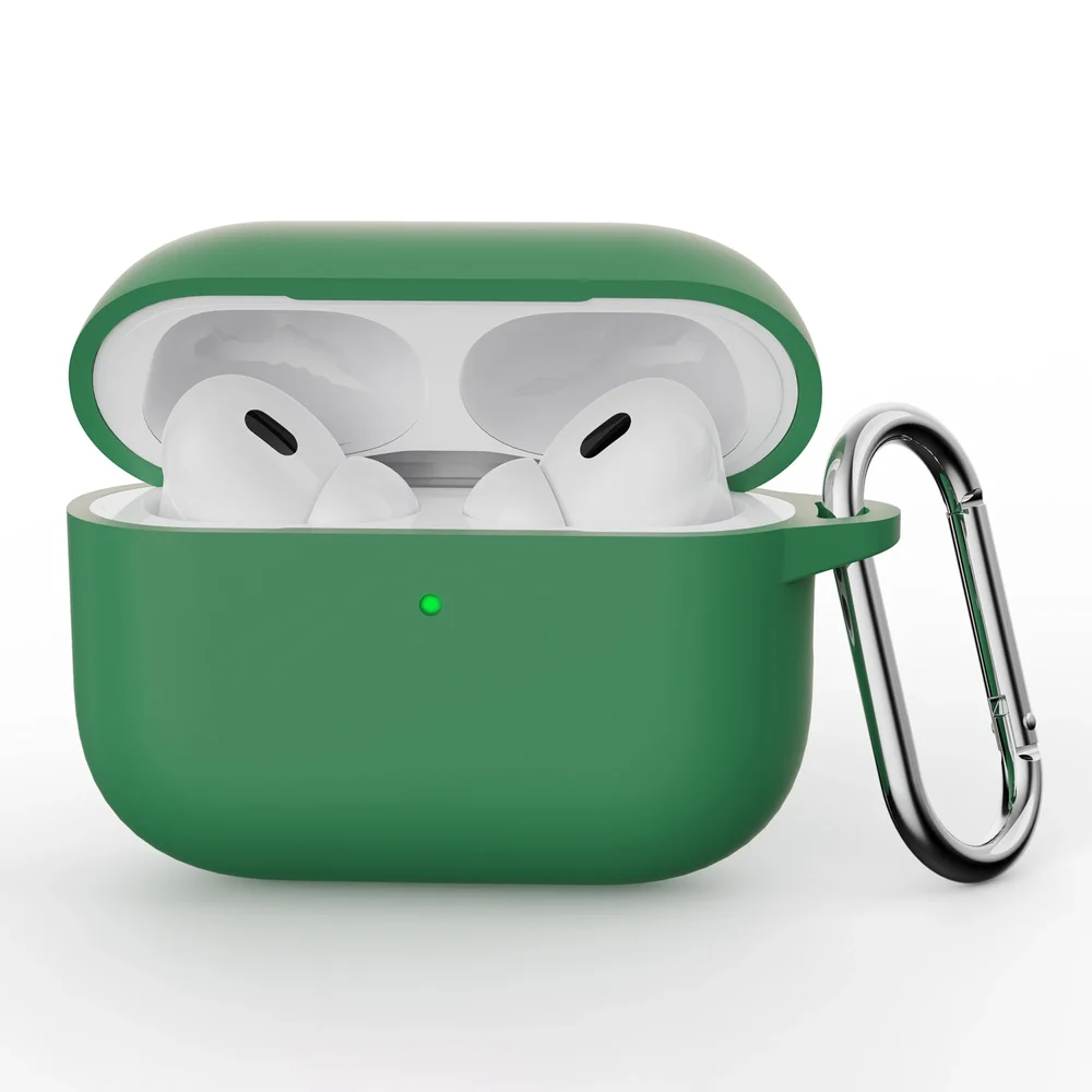 Apple AirPods Pro 3 Silikondeksel med karabinkrok, Grønn Apple AirPods Pro 3 Silikondeksel med karabinkrok, Grønn