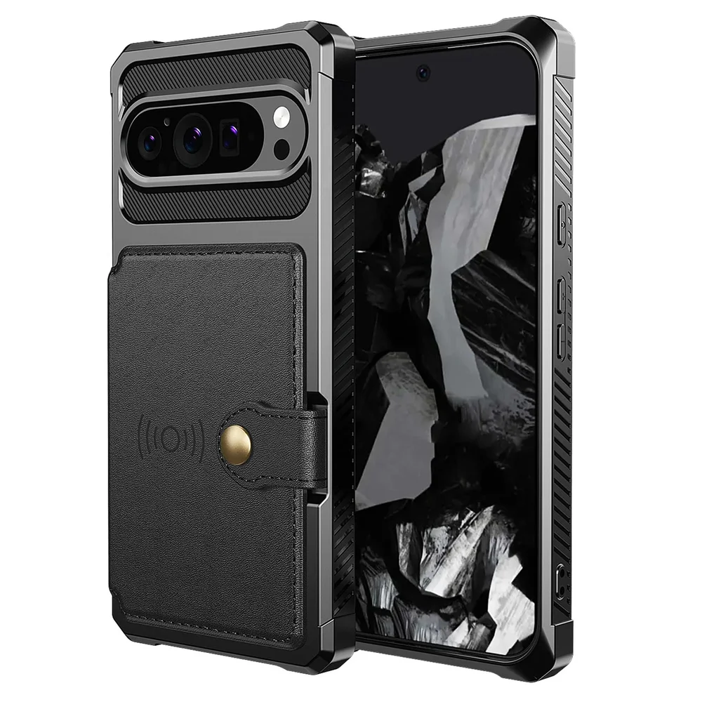 Google Pixel 11 Støtsikkert deksel med lommebok, Svart