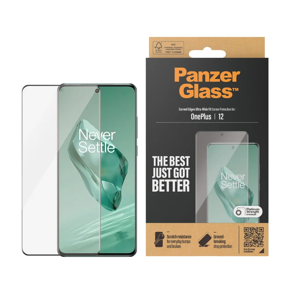 PanzerGlass OnePlus 12 Skjermbeskytter i ripebestandig herdet glass - Ultra Wide Fit
