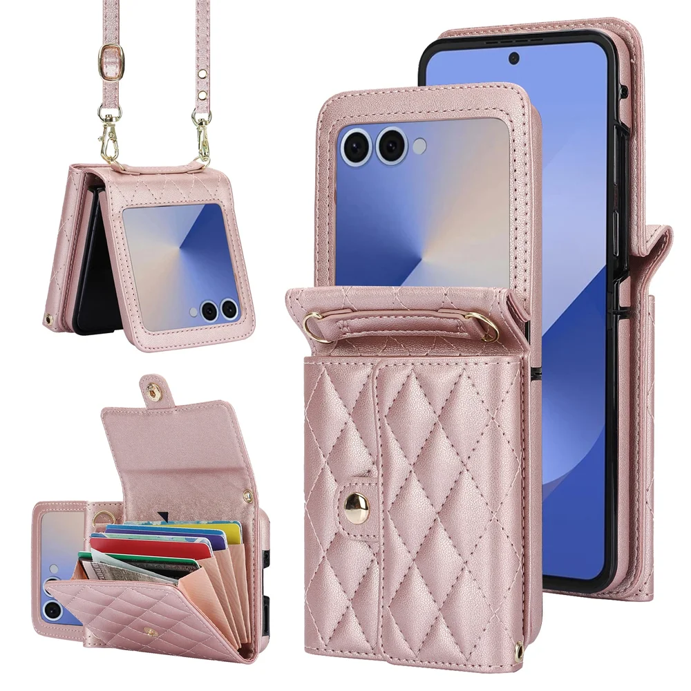 Samsung Galaxy Z Flip 8 Quilted lommebokdeksel med RFID-beskyttelse Rosegull