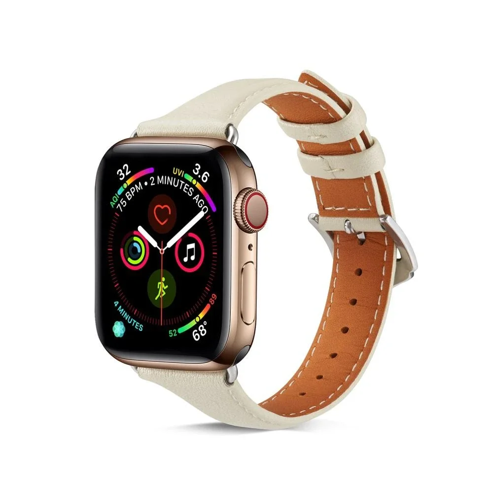 Apple Watch Series 12 46mm Smal reim i ekte skinn, Beige