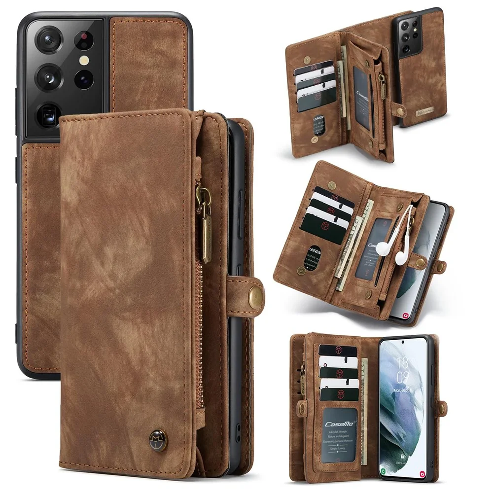 CaseMe Samsung Galaxy S21 Ultra Romslig lommeboketui med mange kortlommer, Brun CaseMe Samsung Galaxy S21 Ultra Romslig lommeboketui med mange kortlommer, Brun
