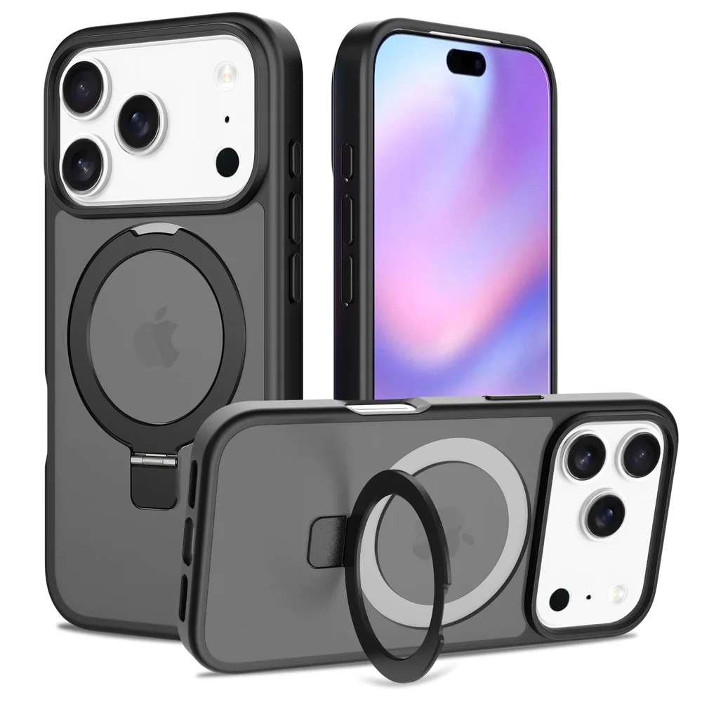 iPhone 17 Pro Magnetic hybriddeksel med stativfunksjon, Svart