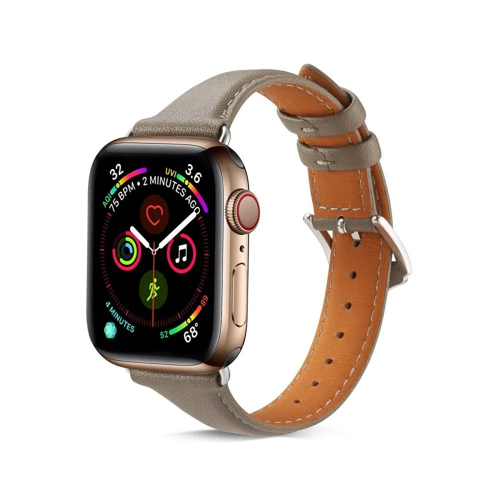 Apple Watch Series 12 42mm Smal reim i ekte skinn, Grå Apple Watch Series 12 42mm Smal reim i ekte skinn, Grå