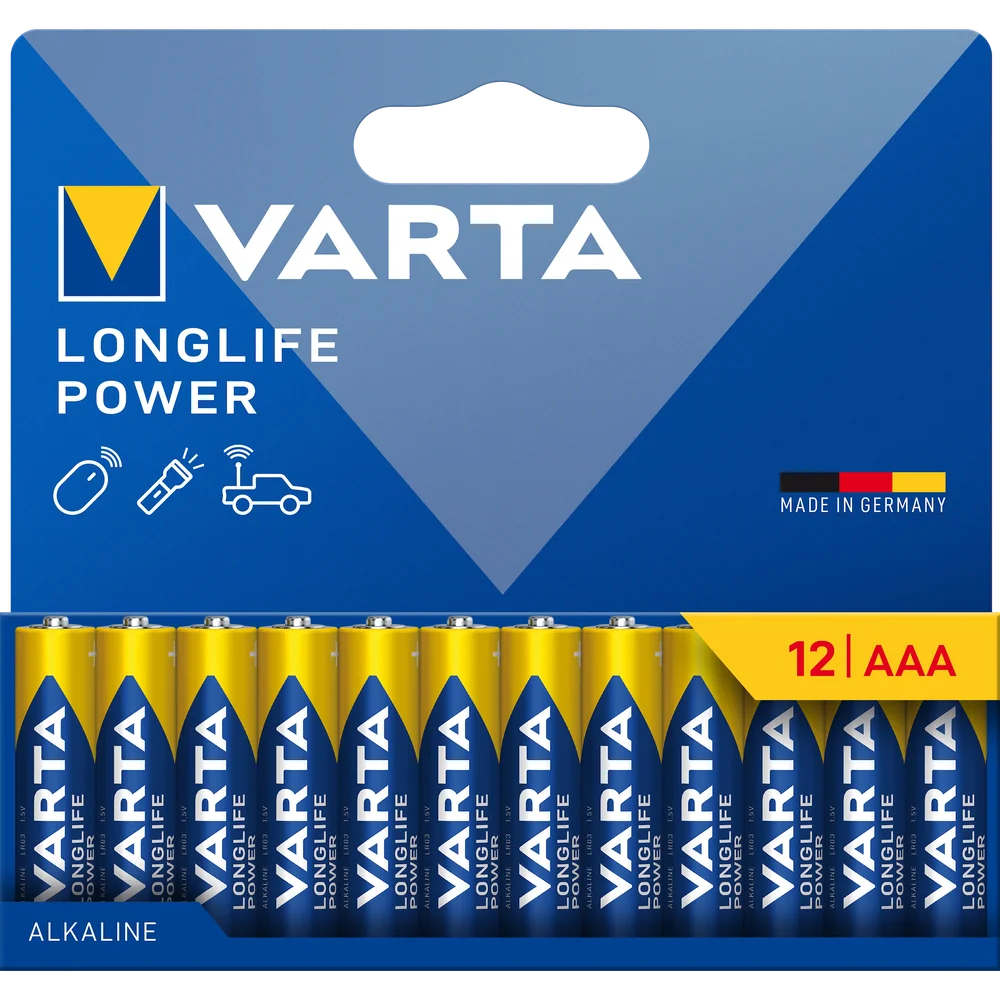 Varta Longlife Power AAA-batteri LR03 1.5V (12-pakning)