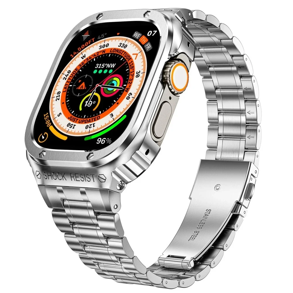 Apple Watch Ultra 49mm 2nd Gen Robust reim med innebygd deksel Full Metal, Sølv