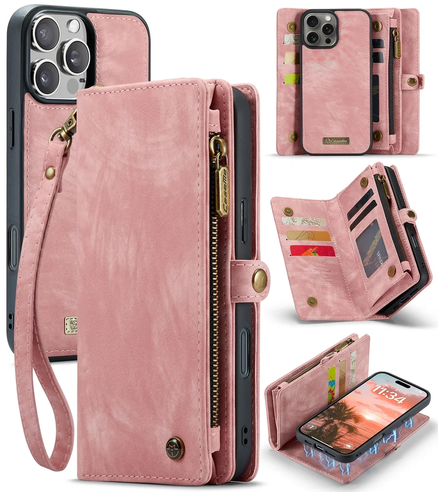 CaseMe iPhone 16 Pro Max Romslig lommeboketui med mange kortlommer, Rosa CaseMe iPhone 16 Pro Max Romslig lommeboketui med mange kortlommer, Rosa