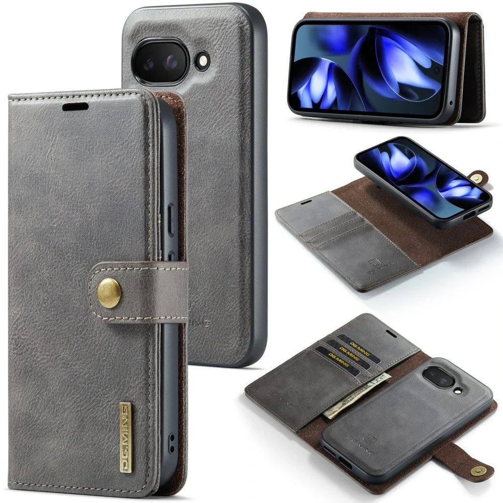 DG.MING Google Pixel 9a Lommeboketui med avtakbart deksel, Brown DG.MING Google Pixel 9a Lommeboketui med avtakbart deksel, Brown