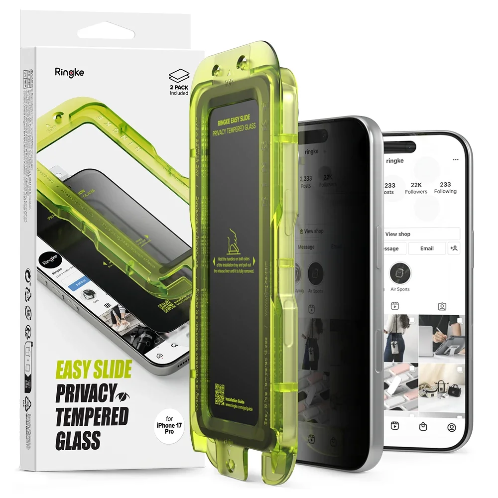 Ringke iPhone 17 Pro Max Anti-spy Skjermbeskytter i glass med monteringsram (2-pack)