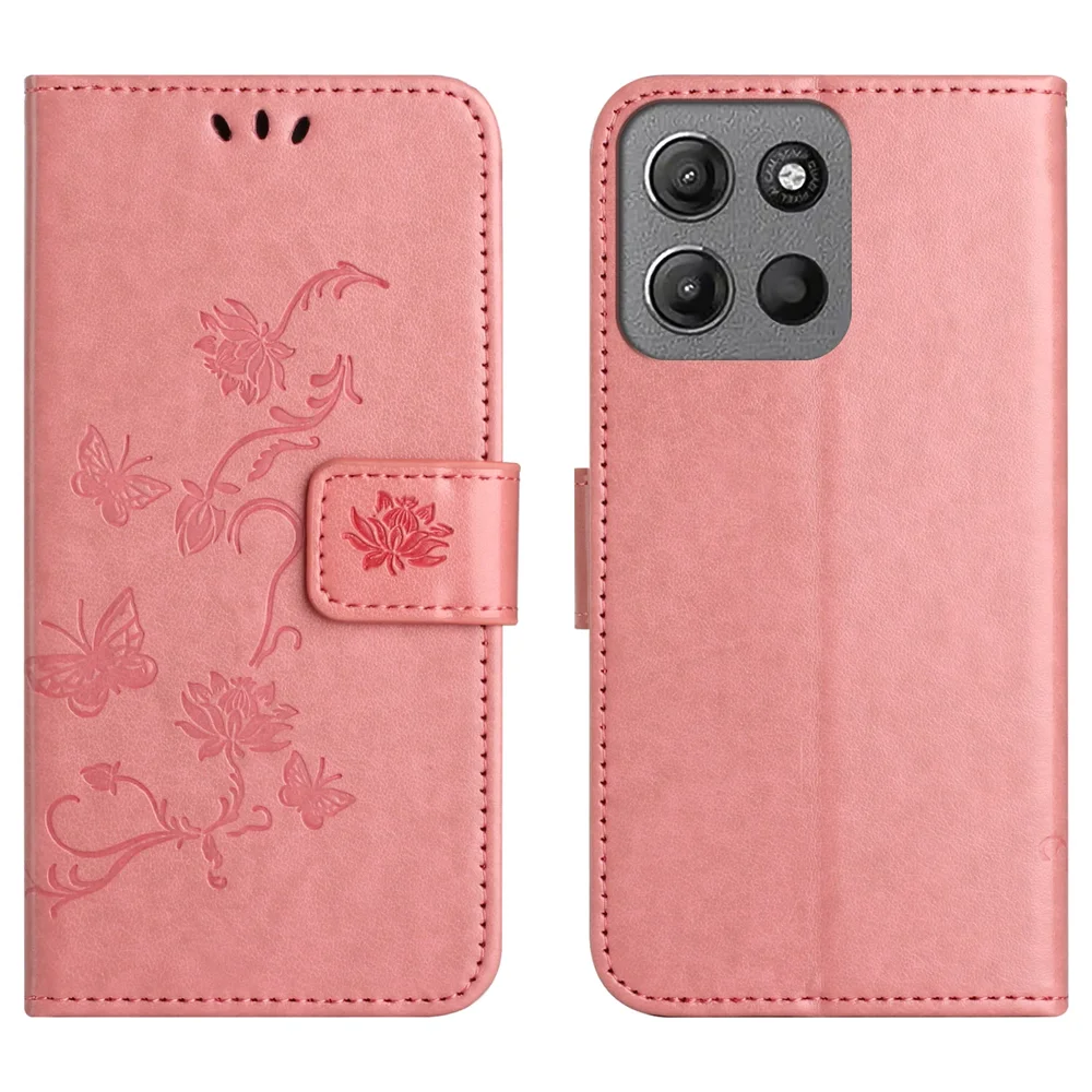 Motorola Moto G87 Mobiletui med sommerfugler, Rosa