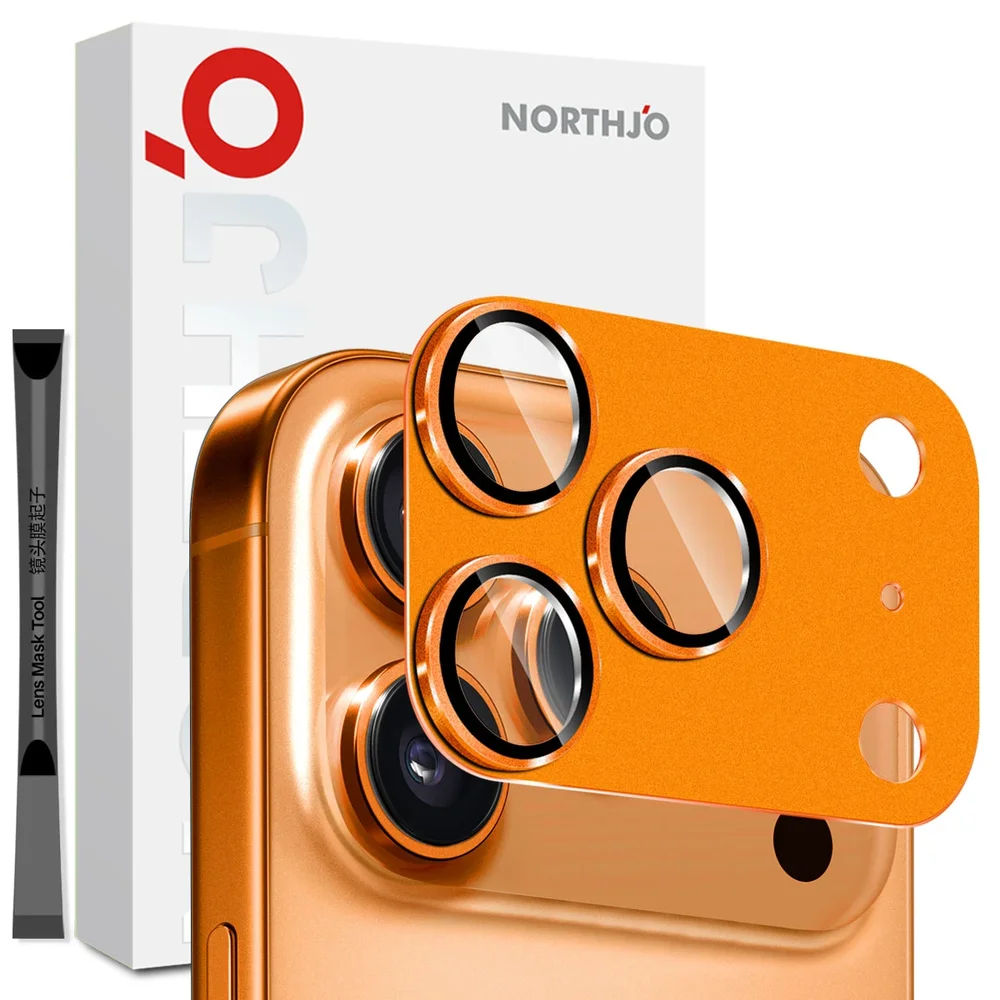 NORTHJO iPhone 17 Pro Max Kamerabeskyttelse herdet glass med metallramme, Oransje