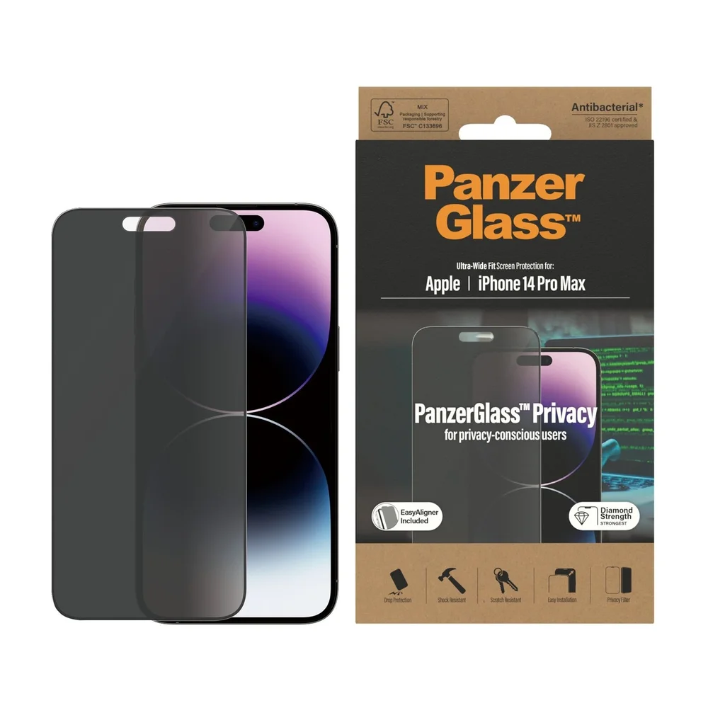 PanzerGlass iPhone 14 Pro Max Privacy skjermbeskytter med installasjonsramme – Ultra Wide Fit