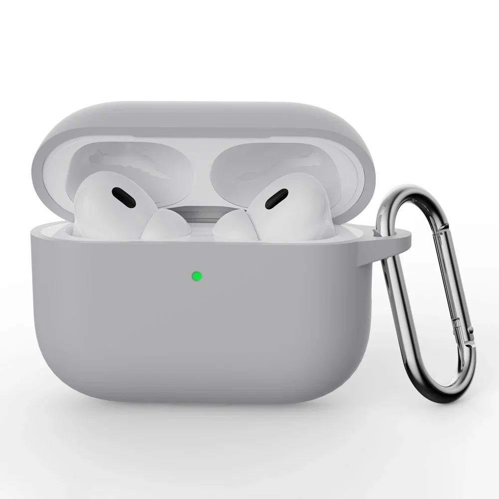 Apple AirPods Pro 3 Silikondeksel med karabinkrok, Grå Apple AirPods Pro 3 Silikondeksel med karabinkrok, Grå