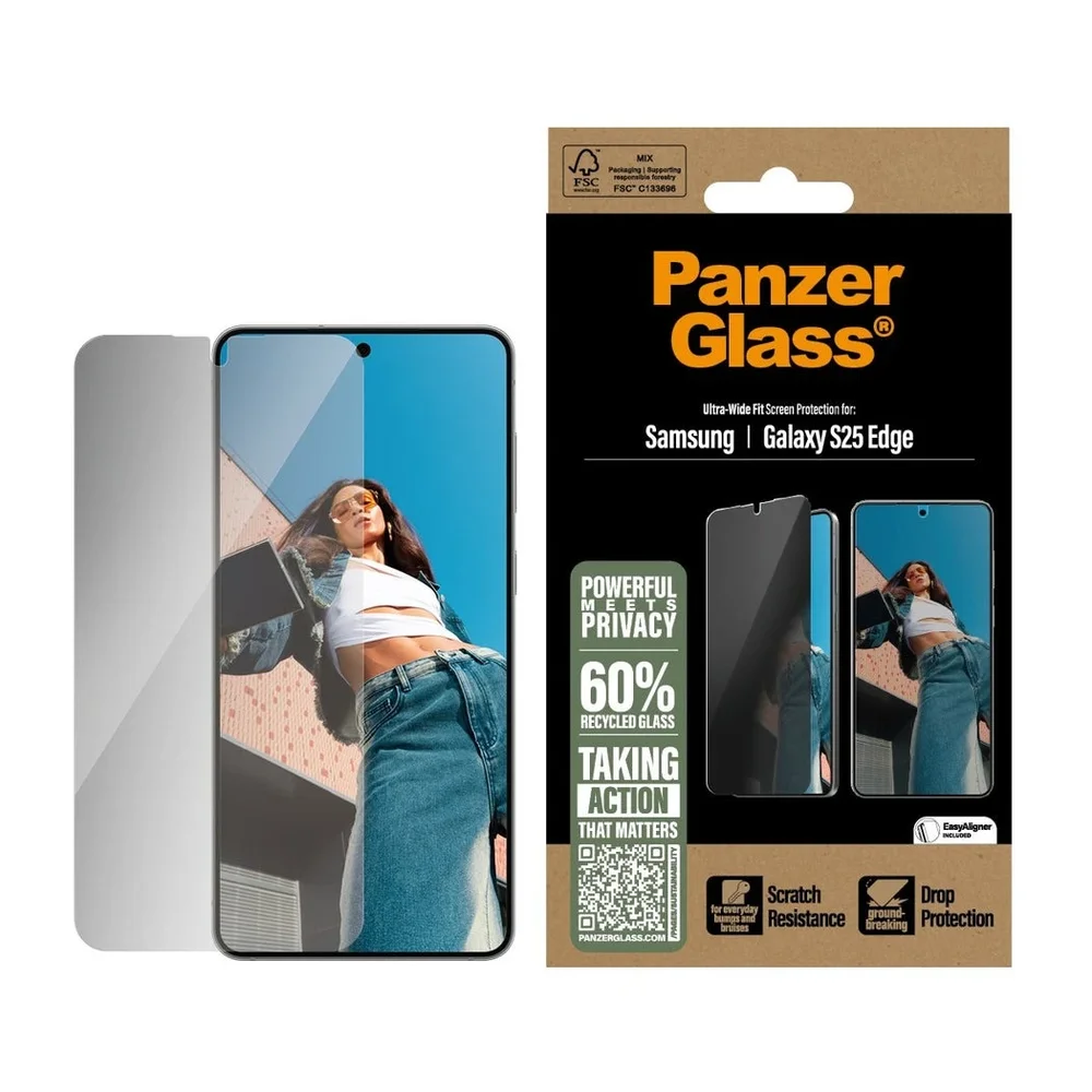 PanzerGlass Samsung Galaxy S25 Edge Privacy skjermbeskytter med installasjonsramme - Ultra Wide Fit