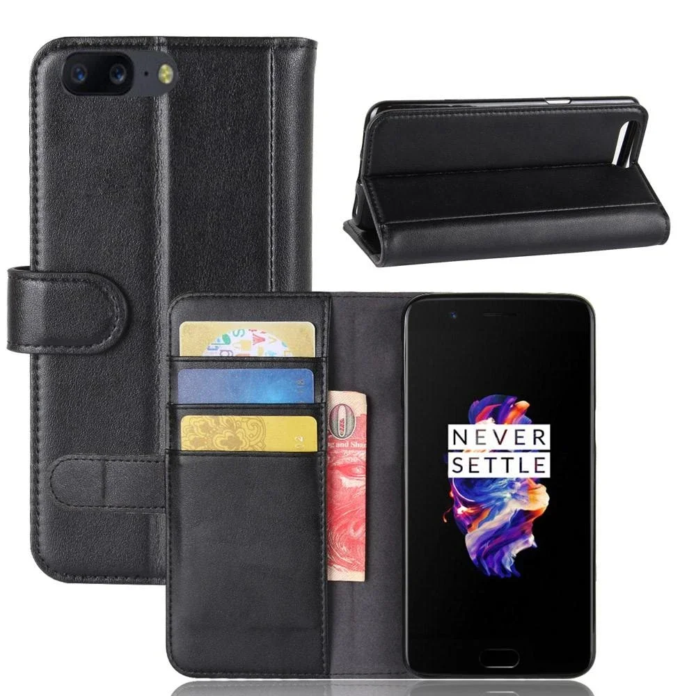 OnePlus 5 Lommeboketui i ekte skinn, Svart
