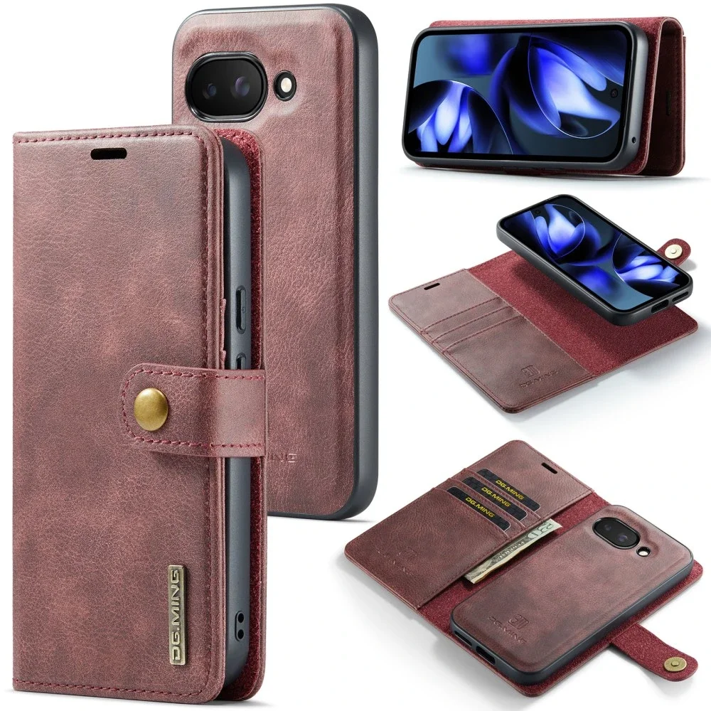 DG.MING Google Pixel 9a Lommeboketui med avtakbart deksel, Red DG.MING Google Pixel 9a Lommeboketui med avtakbart deksel, Red