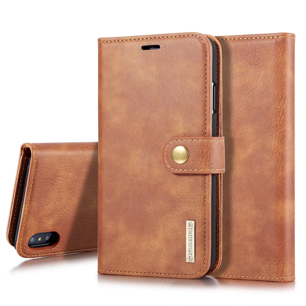 DG.MING iPhone X/XS Lommeboketui med avtakbart deksel, Cognac DG.MING iPhone X/XS Lommeboketui med avtakbart deksel, Cognac